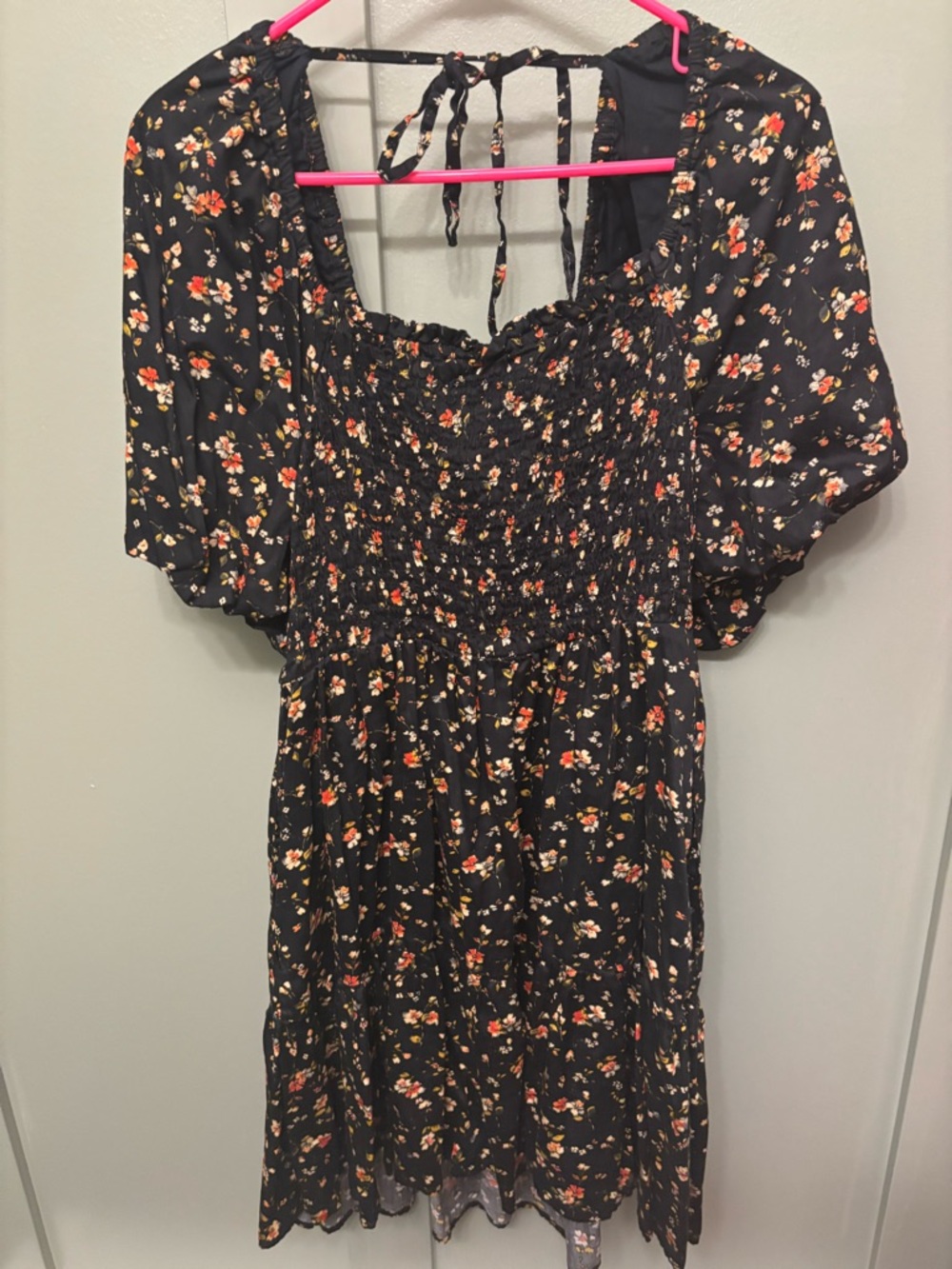 GAP Black Floral Smocked Dress with Orange Accents